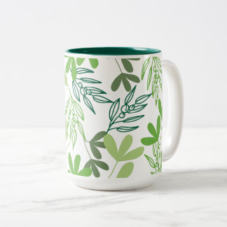 Groen bladpatroon met charmevolle schaduw tweekleurige koffiemok