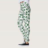 Groen bladpatroon op wit leggings (Links)