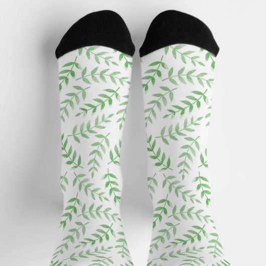 Groen bladpatroon op wit sokken (Top)