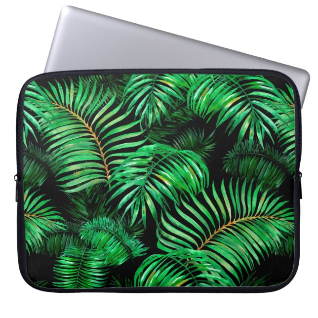 Groen bladspatroon laptop sleeve (Voorkant)