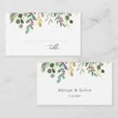 Groen Bladwerk Rode Bes Kerst Bruiloft Plaatskaartje (Voorkant / Achterkant)