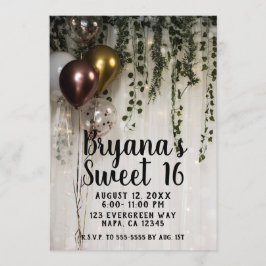 Groen Bladwerk Witte Lichten Rustieke Sweet 16 Kaart