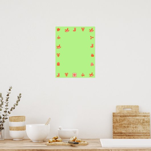 Groen blank kerstPoster rode decoratieve rand Poster (Keuken)