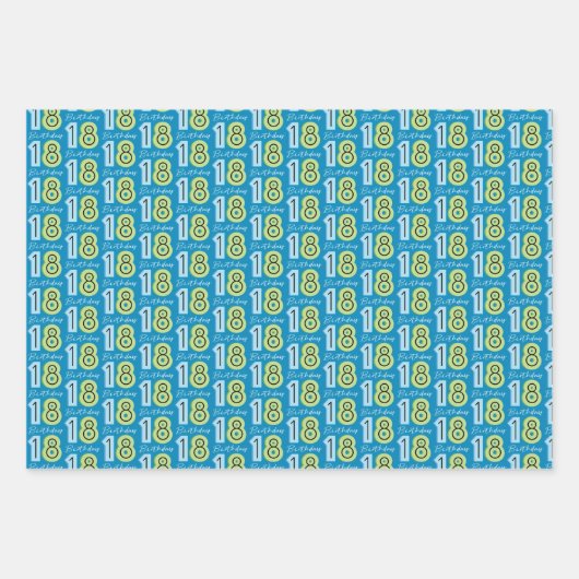 Groen Blauw 18e verjaardag Inpakpapier Vel (Voorkant 2)