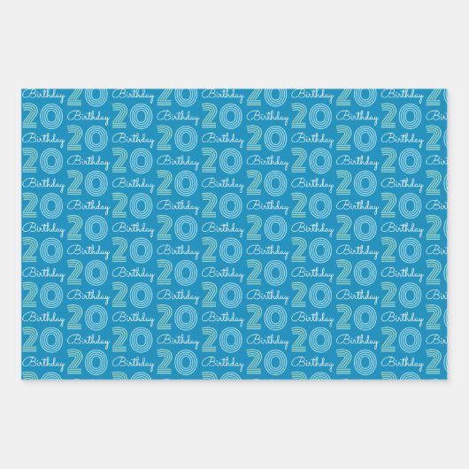 Groen Blauw 20e verjaardag Inpakpapier Vel (Voorkant 2)