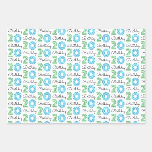 Groen Blauw 20e verjaardag Inpakpapier Vel (Voorkant)