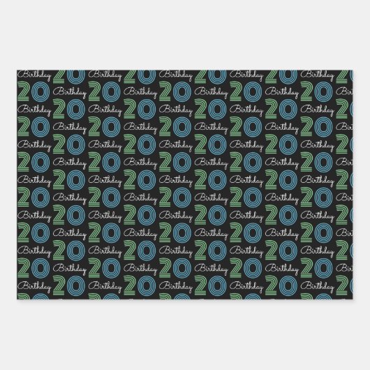 Groen Blauw 20e verjaardag Inpakpapier Vel (Voorkant 3)