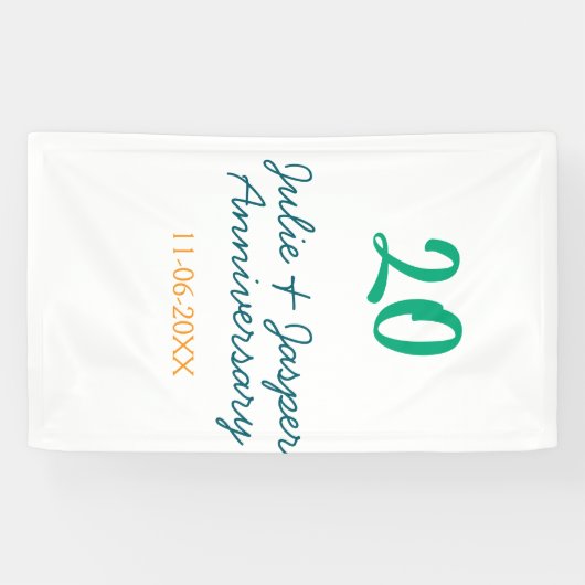 Groen blauw 20ste verjaardag naam datum oranje spandoek (Horizontaal)