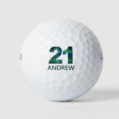 Groen Blauw 21e verjaardag - 21 jaar geruit cadeau Golfballen (Voorkant)