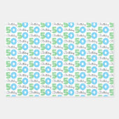 Groen Blauw 50e verjaardag Inpakpapier Vel (Voorkant)