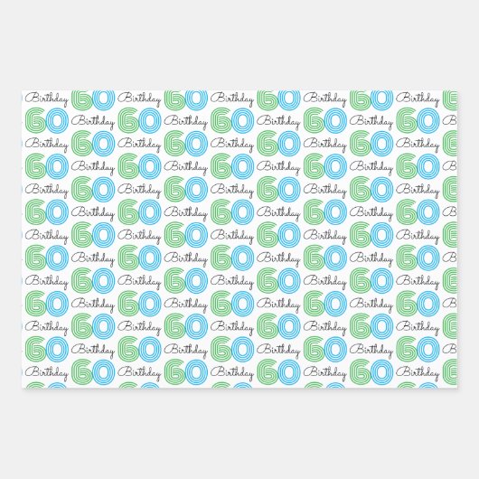 Groen Blauw 60e Verjaardag Wrapping Paper Sheets (Voorkant)