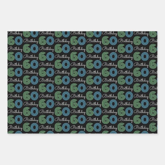Groen Blauw 60e Verjaardag Wrapping Paper Sheets (Voorkant 3)