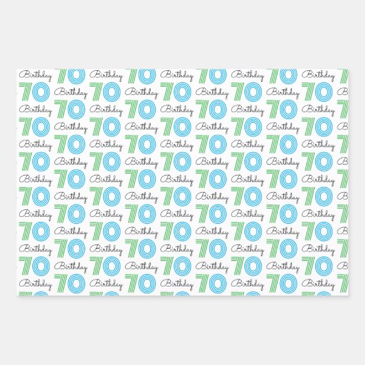 Groen Blauw 70e Verjaardag Wrapping Paper Sheets (Voorkant)