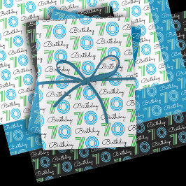 Groen Blauw 70e Verjaardag Wrapping Paper Sheets