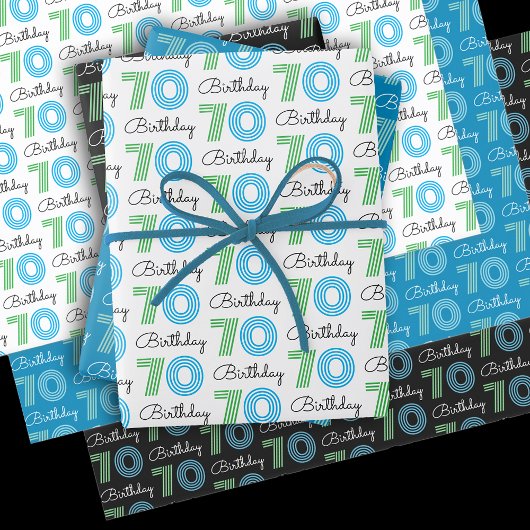 Groen Blauw 70e Verjaardag Wrapping Paper Sheets