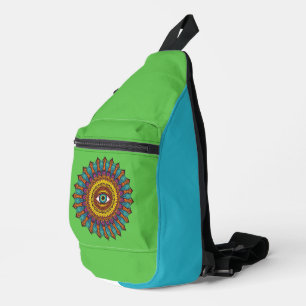 Groen Blauw 90s Mandala Derde Oog Grafisch Festiva Sling Bag