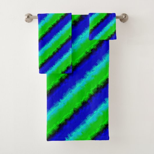 Groen blauw abstract 3D regenboogpatroon Bad Handdoek (Insitu)