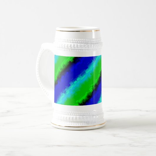Groen blauw abstract 3D regenboogpatroon Bierpul (Voorkant links)