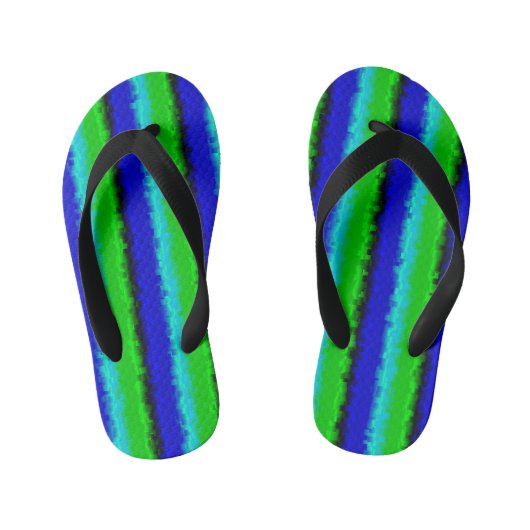 Groen blauw abstract 3D regenboogpatroon Kinder Teenslippers (Voetbed)