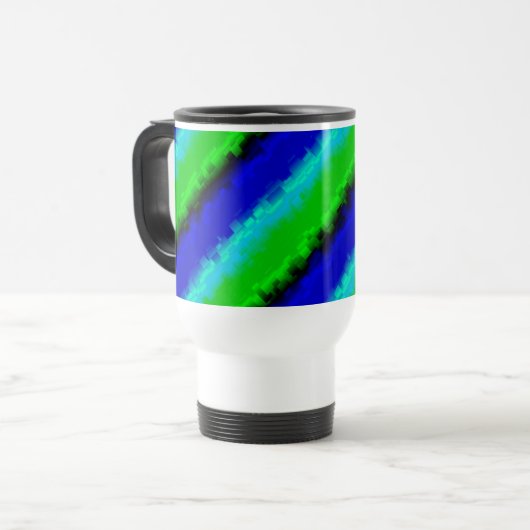 Groen blauw abstract 3D regenboogpatroon Reisbeker (Voorkant links)