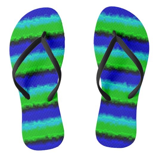 Groen blauw abstract 3D regenboogpatroon Teenslippers (Voetbed)