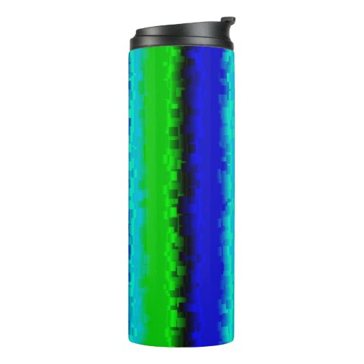 Groen blauw abstract 3D regenboogpatroon Thermosbeker (Gedraaid links)