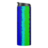 Groen blauw abstract 3D regenboogpatroon Thermosbeker (Geroteerd rechts)