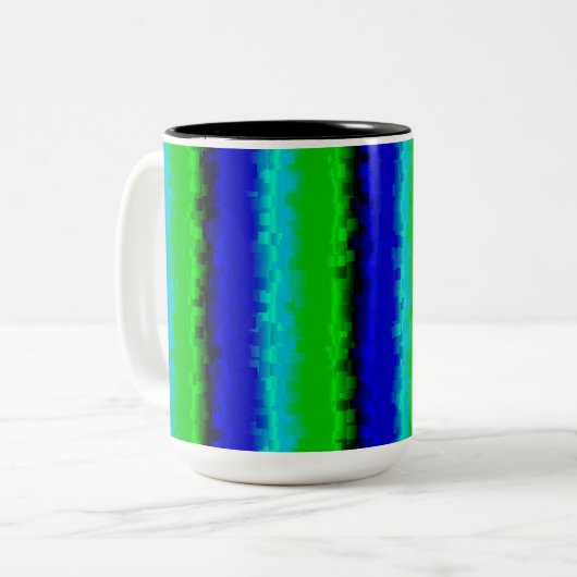 Groen blauw abstract 3D regenboogpatroon Tweekleurige Koffiemok (Voorkant links)