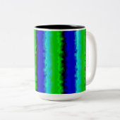 Groen blauw abstract 3D regenboogpatroon Tweekleurige Koffiemok (Voorkant rechts)