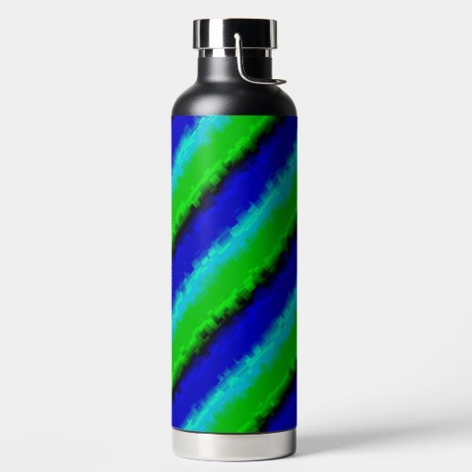 Groen blauw abstract 3D regenboogpatroon Waterfles (Links)