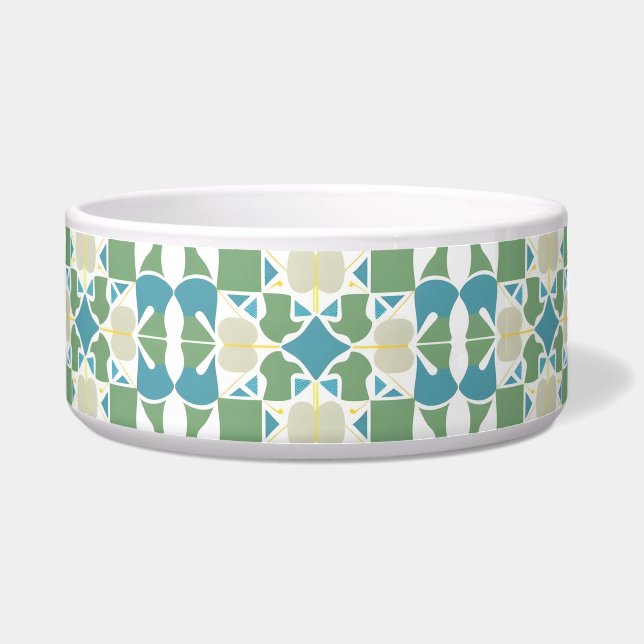 Groen Blauw Abstract Geometrisch Modern Voerbakje (Voorkant)