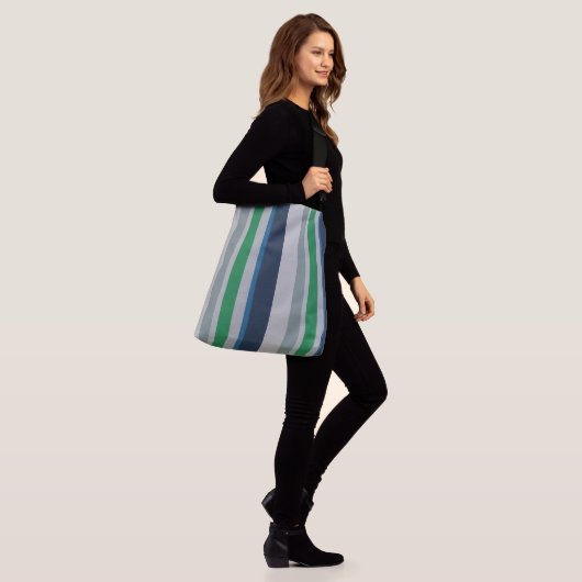 Groen Blauw Abstract Strepen Crossbody Tas (Op model)