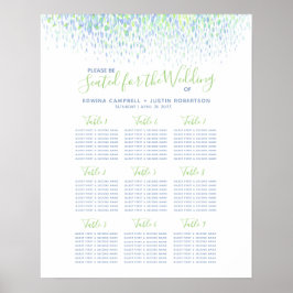 Groen blauw abstract waterverf trouwtafelplan poster