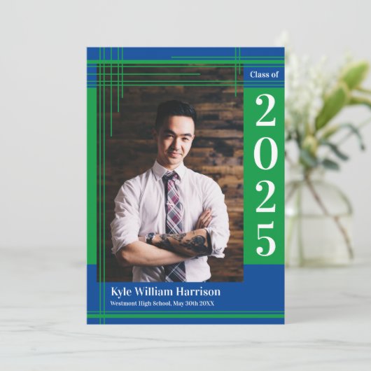 Groen blauw Afstuderen Kleur van school Foto gepla Kaart (Staand voorkant)