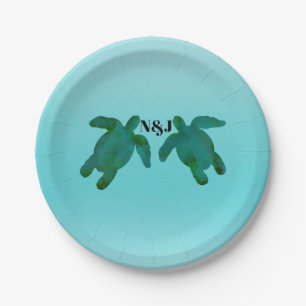 Groen Blauw Aquarel 2 Oceaan Zeeschildpadden Bruil Papieren Bordje
