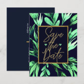 Groen Blauw Aquarel Botanisch Glam Save the Date Aankondigingskaart (Voorkant / Achterkant)