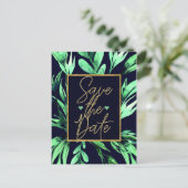 Groen Blauw Aquarel Botanisch Glam Save the Date Aankondigingskaart (Staand voorkant)