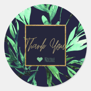 Groen Blauw Aquarel Botanisch Glam Trouwgunst Ronde Sticker