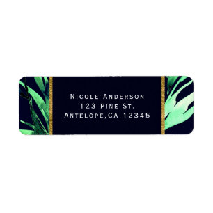 Groen Blauw Aquarel Botanisch Glamour Bruiloft Etiket