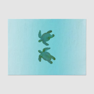Groen Blauw Aquarel Oceaan 2 Zeeschildpadden Tissuepapier