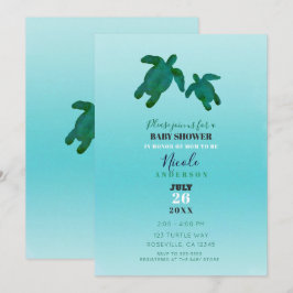 Groen Blauw Aquarel Oceaan Schildpadden BABY SHOWE Kaart