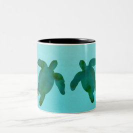 Groen Blauw Aquarel Oceaan Zeeschildpadden Tweekleurige Koffiemok