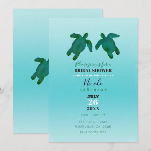 Groen Blauw Aquarel Oceanschildpadden Bruidsdouche Kaart