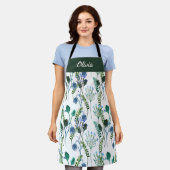 Groen Blauw Aquarel Wilde Bloem Eigen Naam Schort (Gedragen)