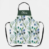 Groen Blauw Aquarel Wilde Bloem Eigen Naam Schort (Voorkant)