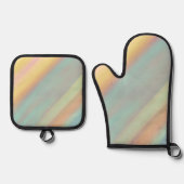 Groen Blauw Aquarelpatroon Ovenwant & Pannenlap Set (Voorkant)
