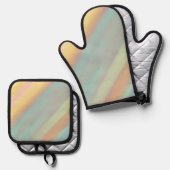 Groen Blauw Aquarelpatroon Ovenwant & Pannenlap Set (Voorkant / Achterkant)