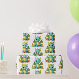 Groen Blauw Baby Dragon Fantasy Inpakpapier