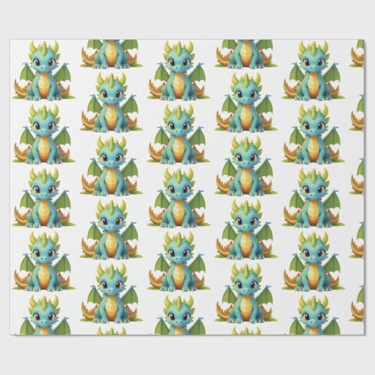 Groen Blauw Baby Dragon Fantasy Inpakpapier (Vlak)
