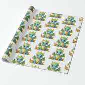 Groen Blauw Baby Dragon Fantasy Inpakpapier (Uitgerold)